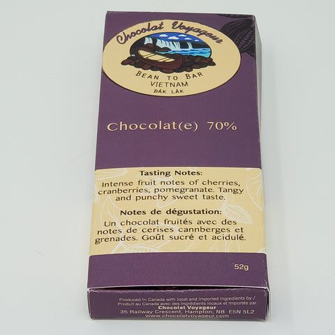 Chocolat fève à la tablette, 70% Viétnam de la région du Dak Lak.